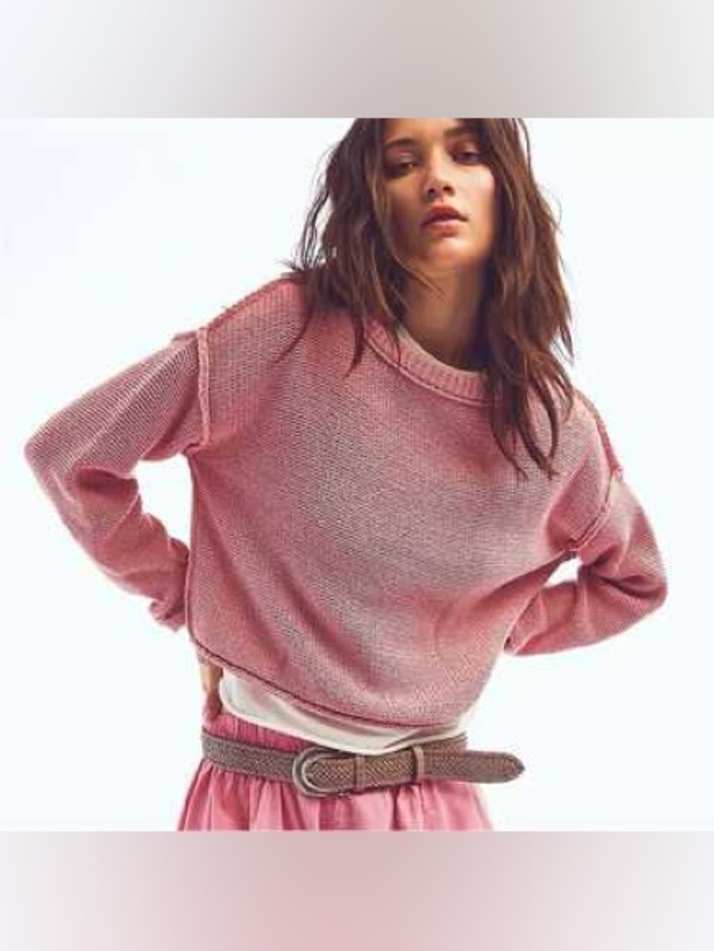 Free People Knit Cropped Sweater Size S Pink Loungewear